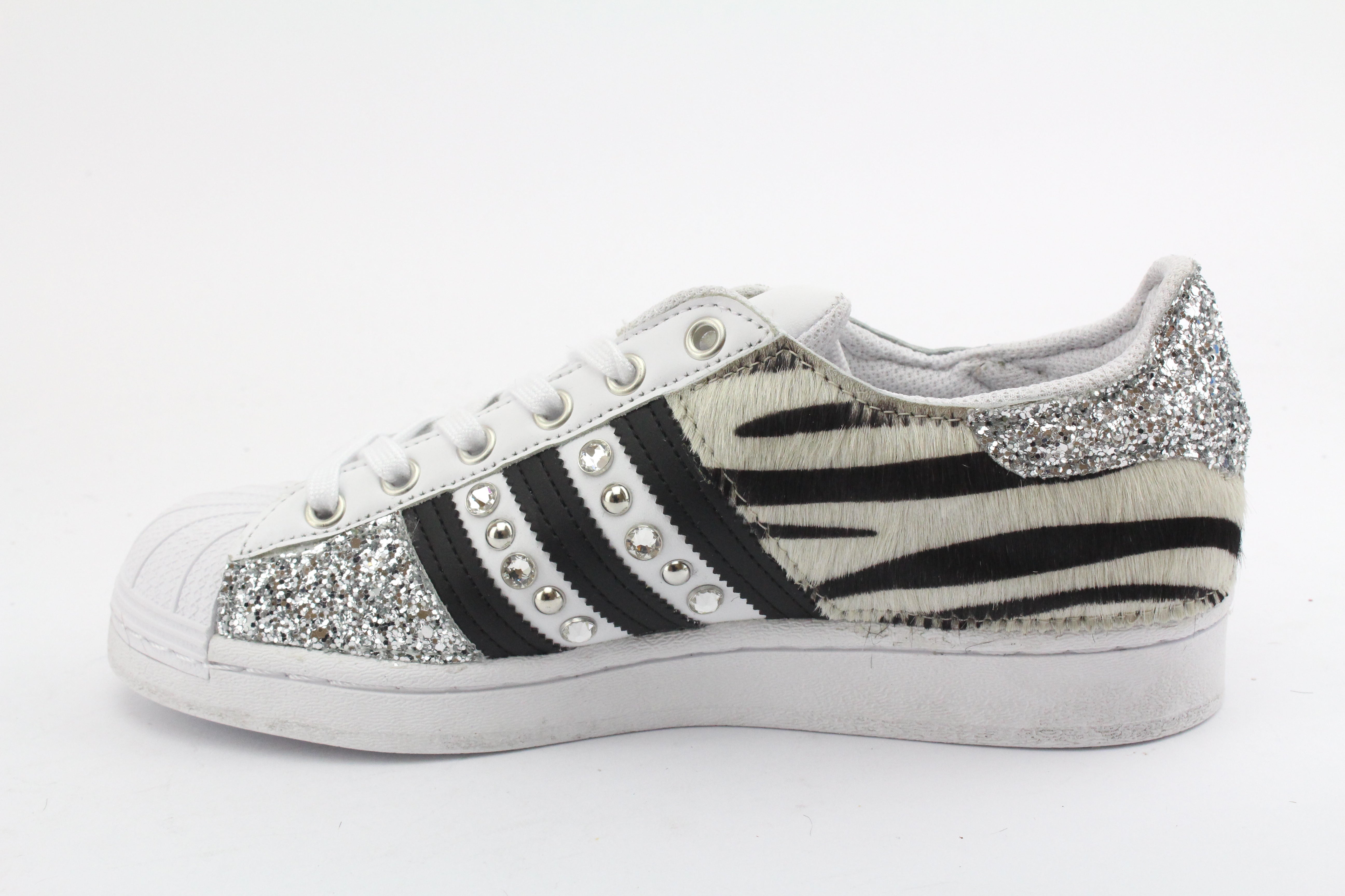 Adidas Superstar Zebrate Glitter Silver &amp; Strass Studs