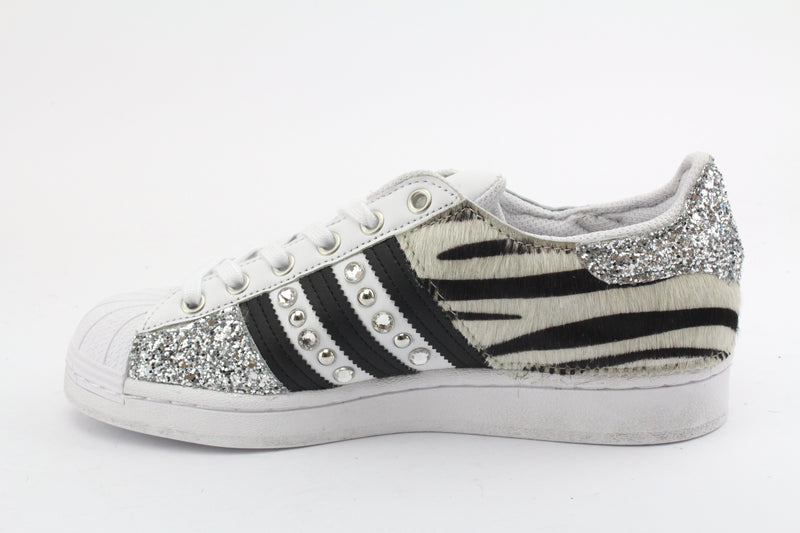 Adidas Superstar Zebrate Glitter Silver & Borchie Strass