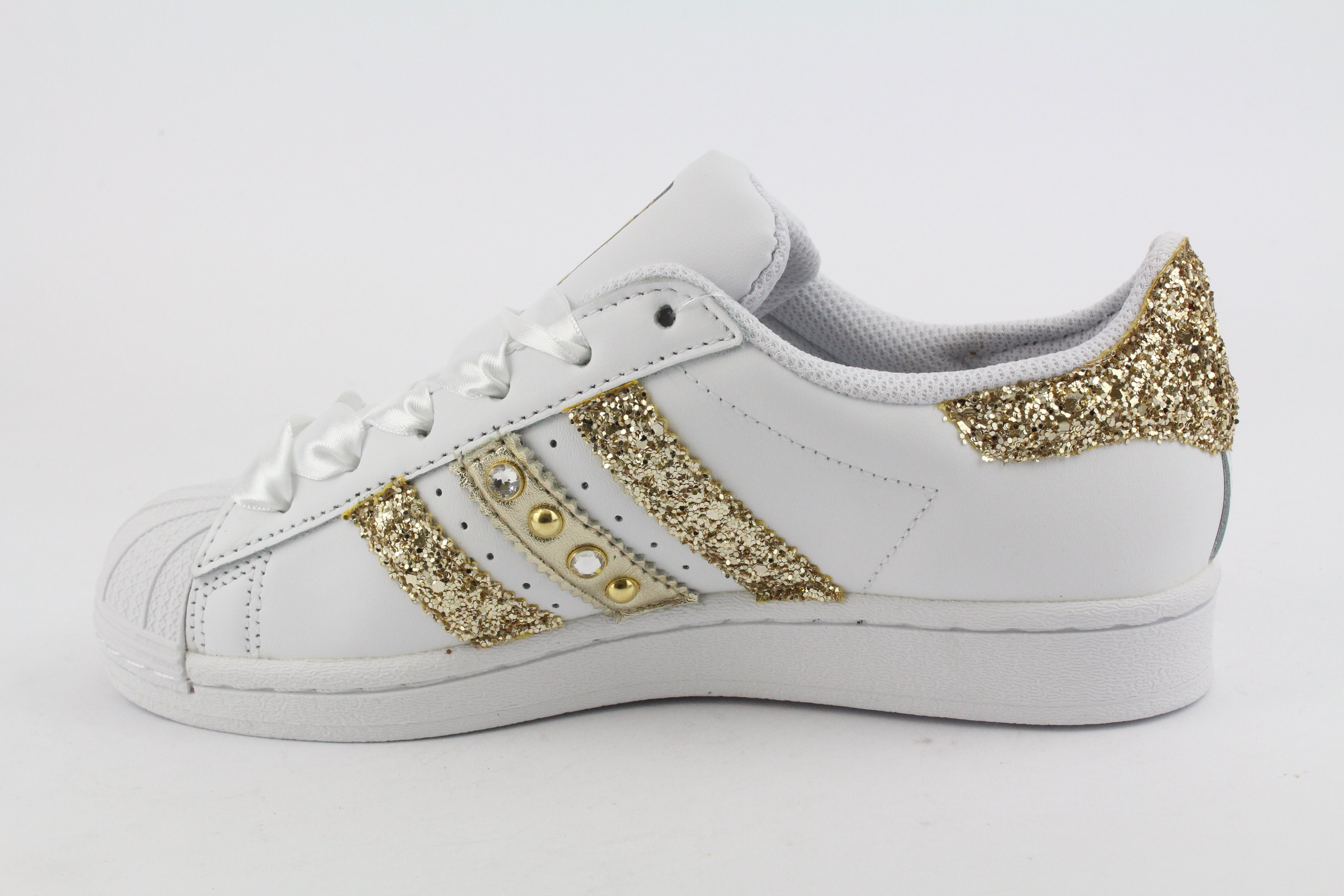 Adidas Superstar Glitter Gold Cuore Gold Strass & Lacci Raso