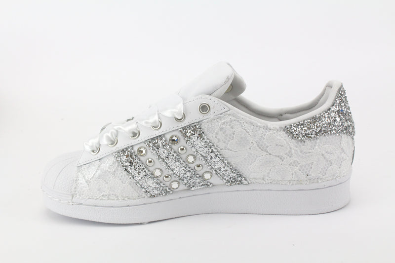 Adidas Superstar Pizzo White Glitter Argento Borchie & Strass