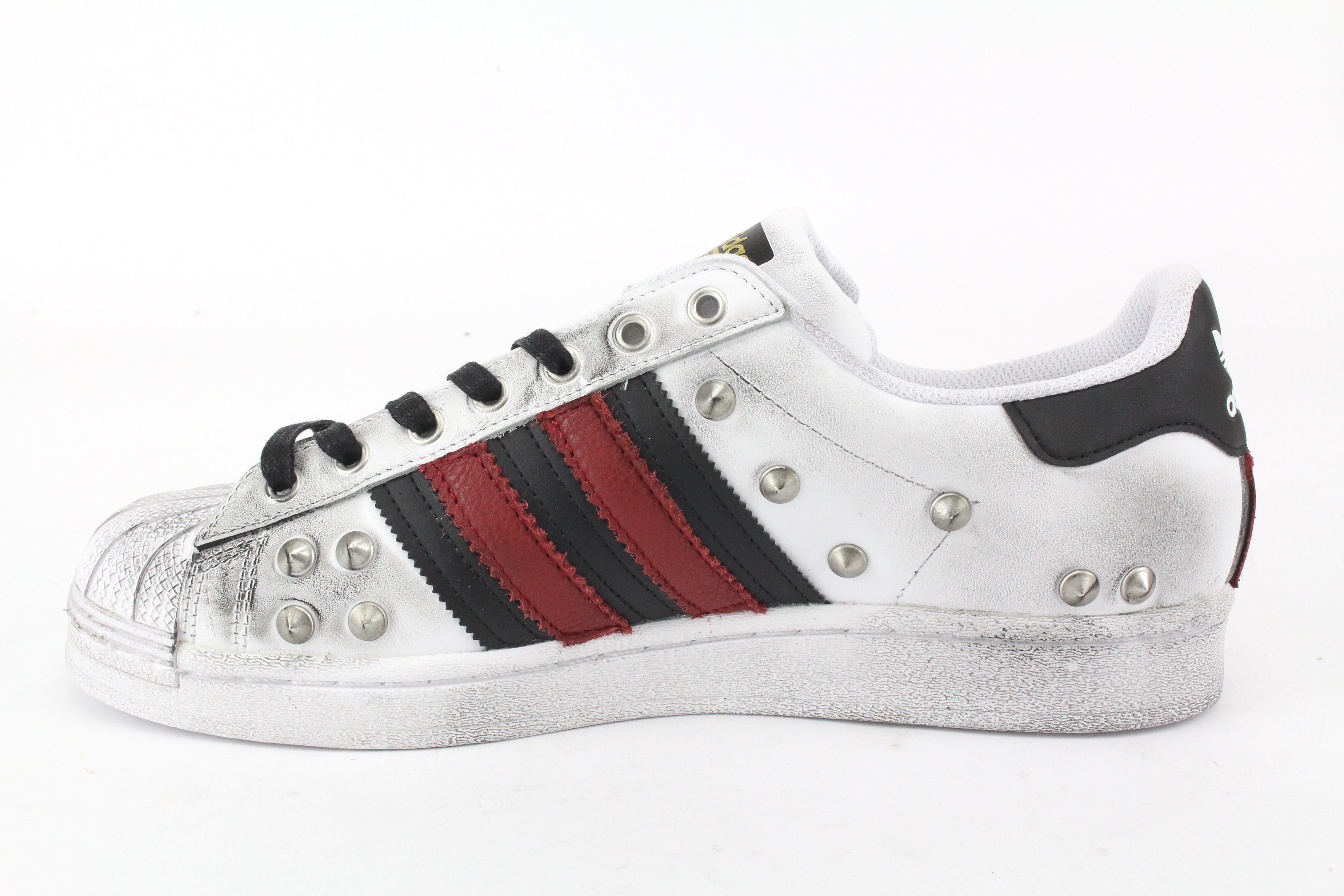 Adidas Superstar Silver Studs &amp; Red Leather