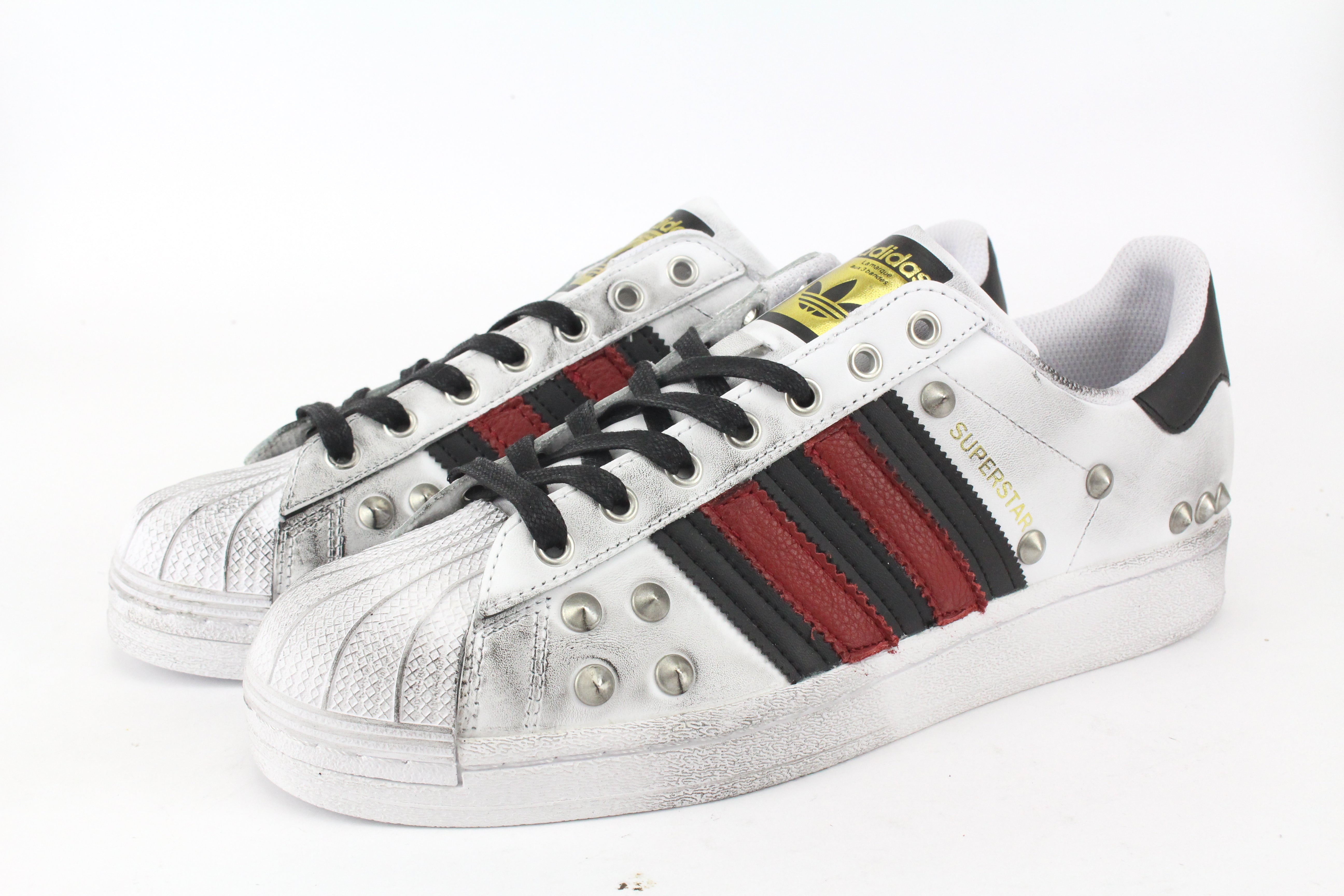 Adidas Superstar Silver Studs &amp; Red Leather