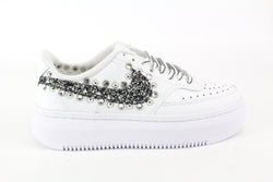 Nike Court Vision Low Platform Black Silver Glitter Borchie & Strass