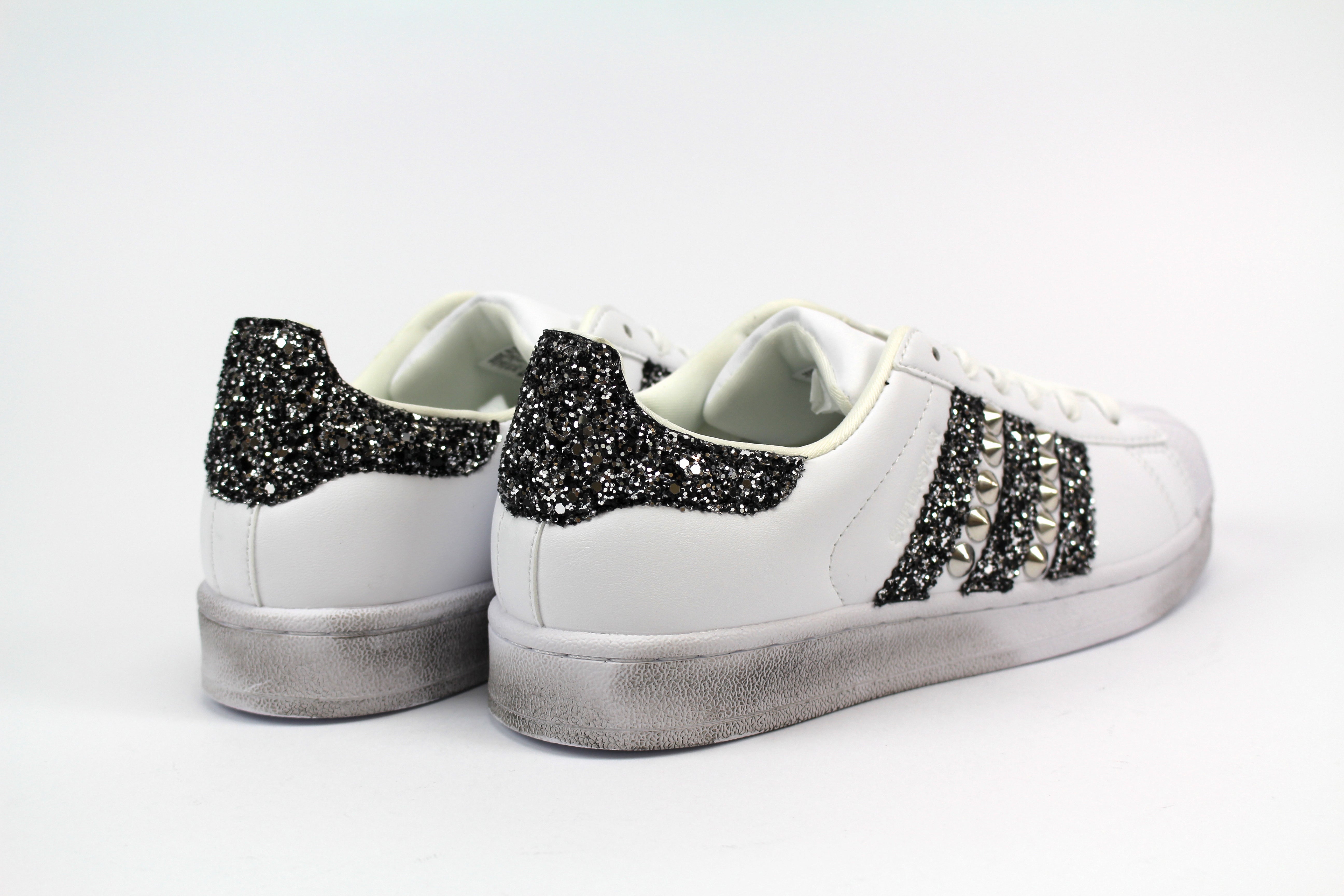 Adidas Superstar Black/Silver Glitter e Borchie personalizzata