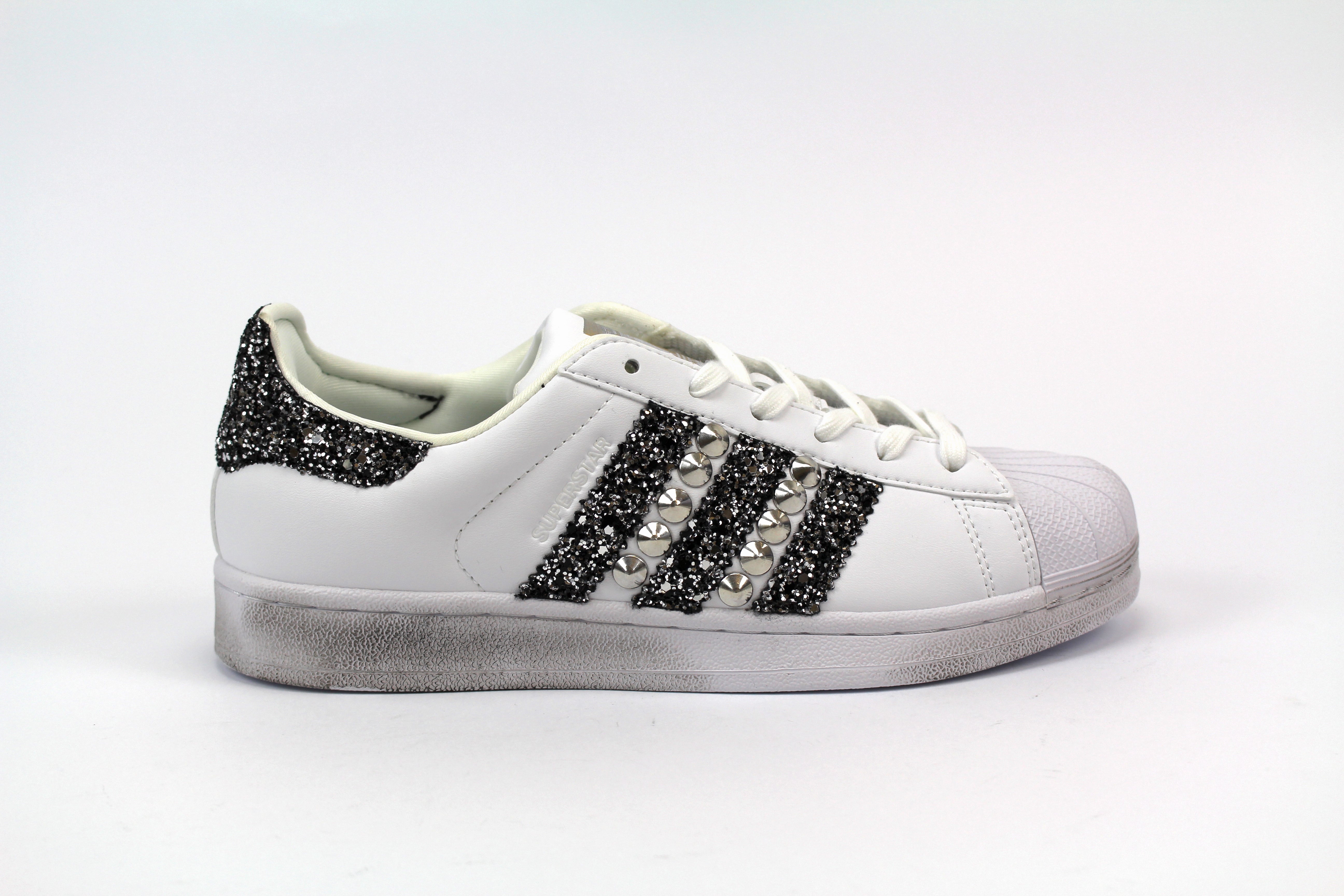 Adidas Superstar Black/Silver Glitter e Borchie personalizzata