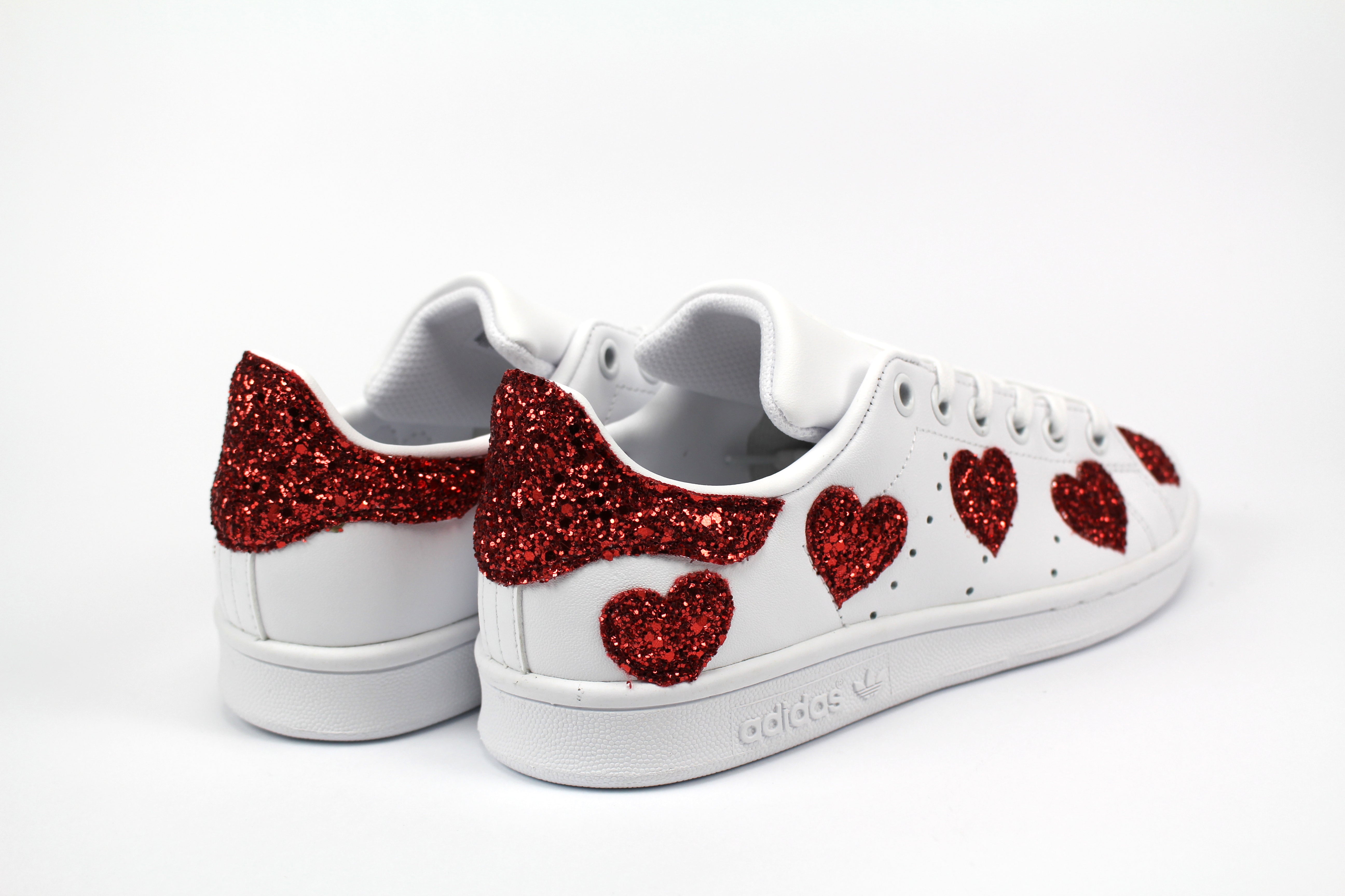 Adidas Stan Smith Personalizzate Cuori Glitter Rosso