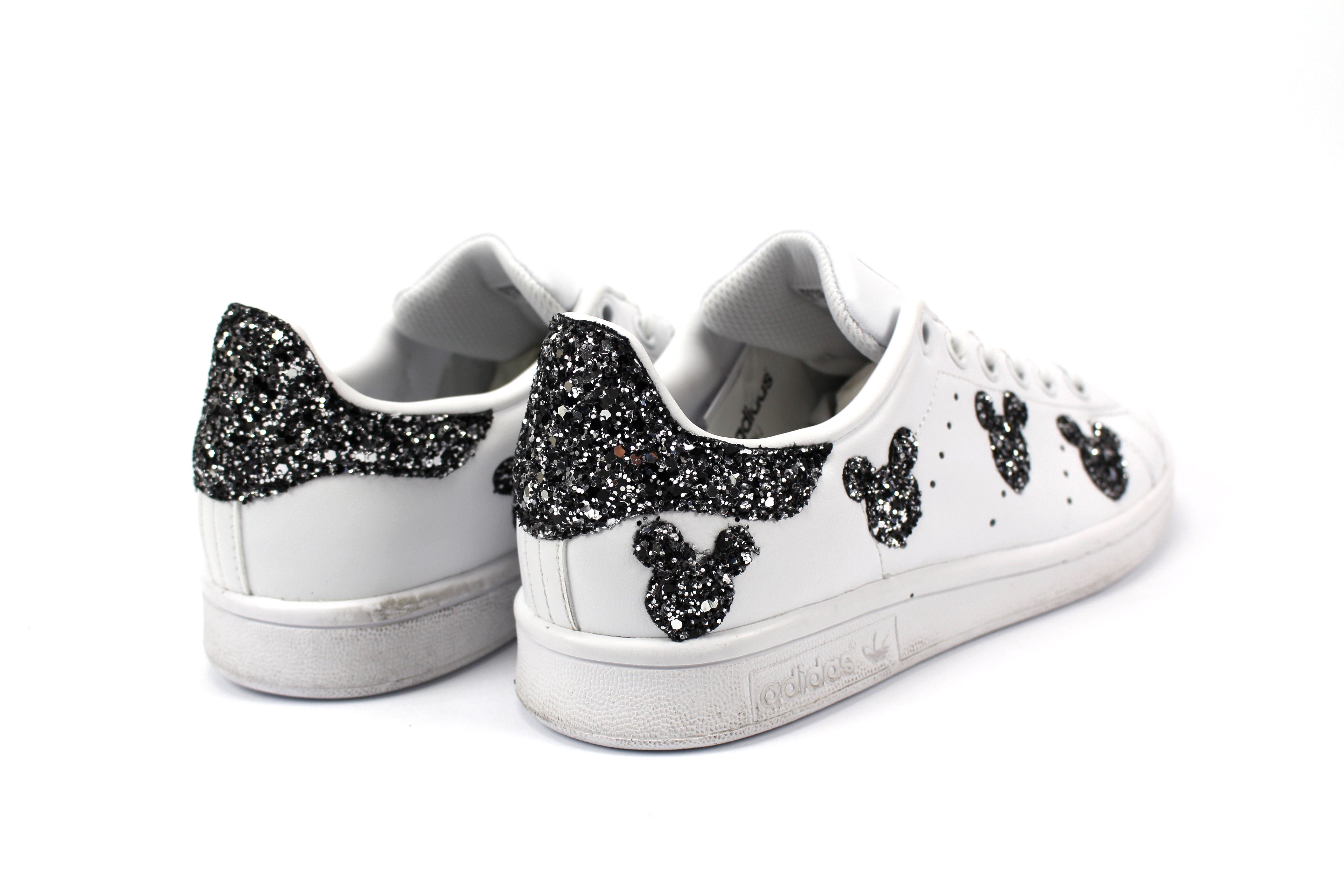 Adidas Stan Smith Personalizzate Topolini Black Silver Glitter