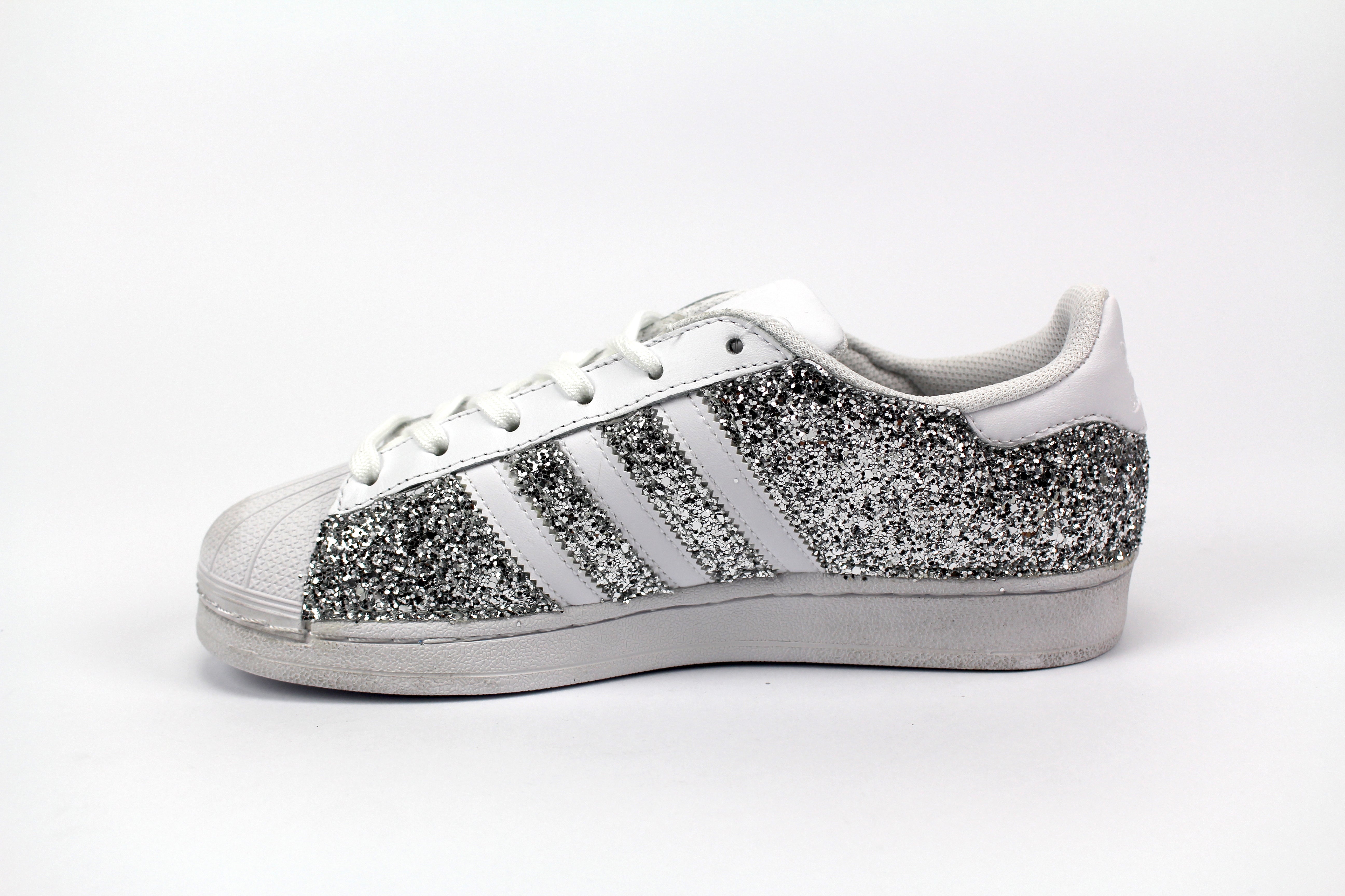 Adidas Superstar White &amp; Total Glitter Silver