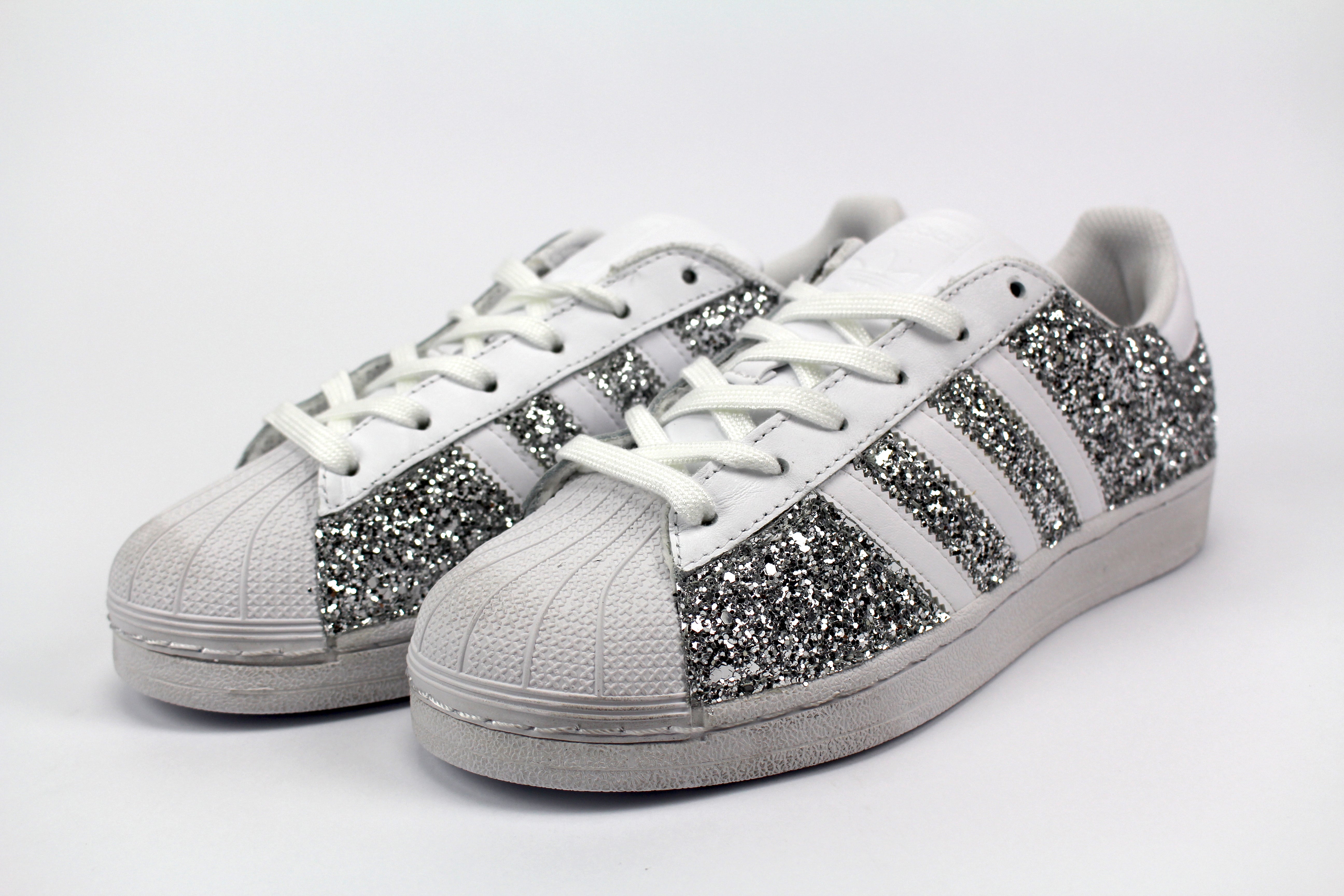 Adidas Superstar White &amp; Total Glitter Silver