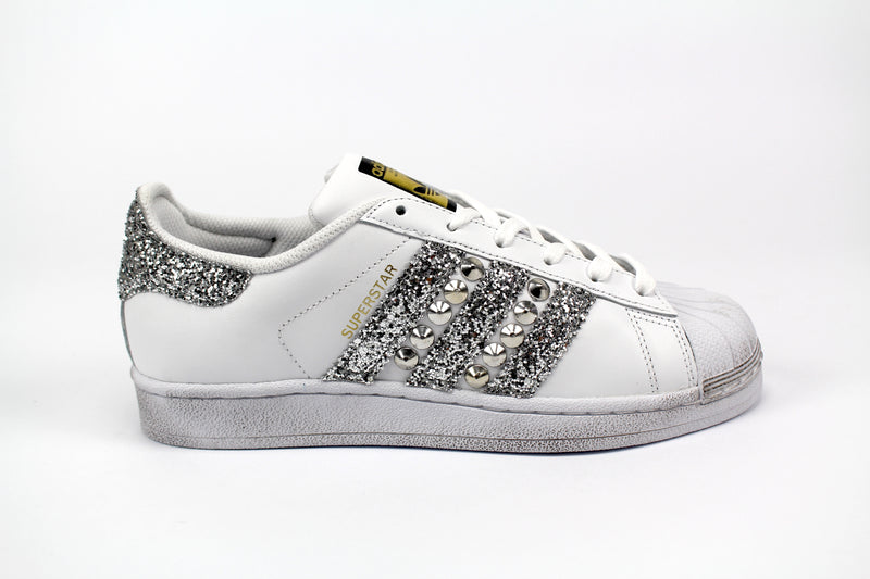 Adidas Superstar Personalizzate Silver Glitter e Borchie