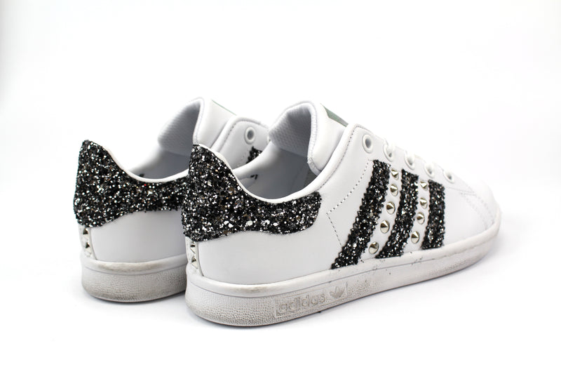 Adidas Stan Smith Personalizzate Black Silver Glitter & Borchie
