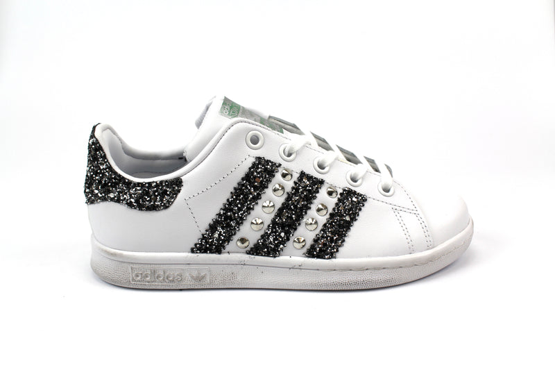 Adidas Stan Smith Personalizzate Black Silver Glitter & Borchie