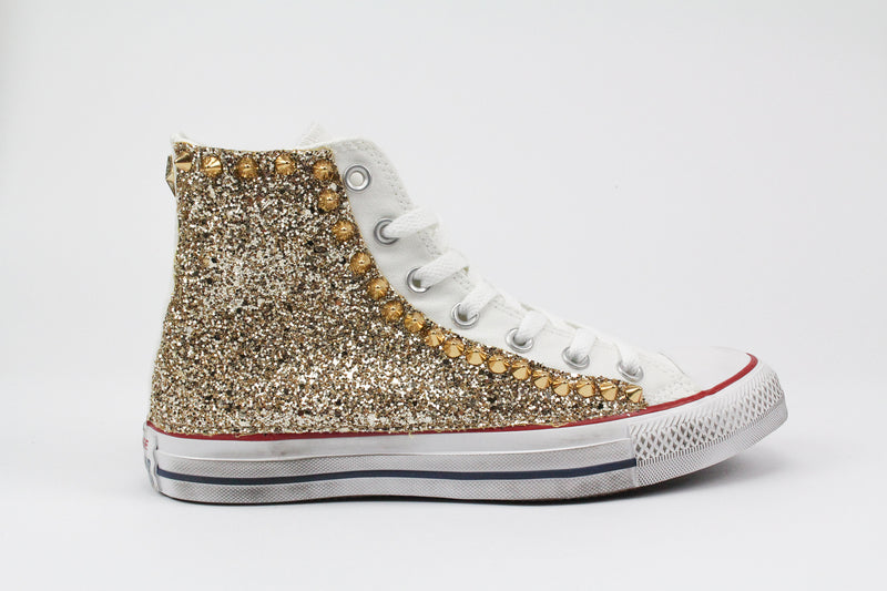 Converse All Star Personalizzate Gold Glitter & Borchie
