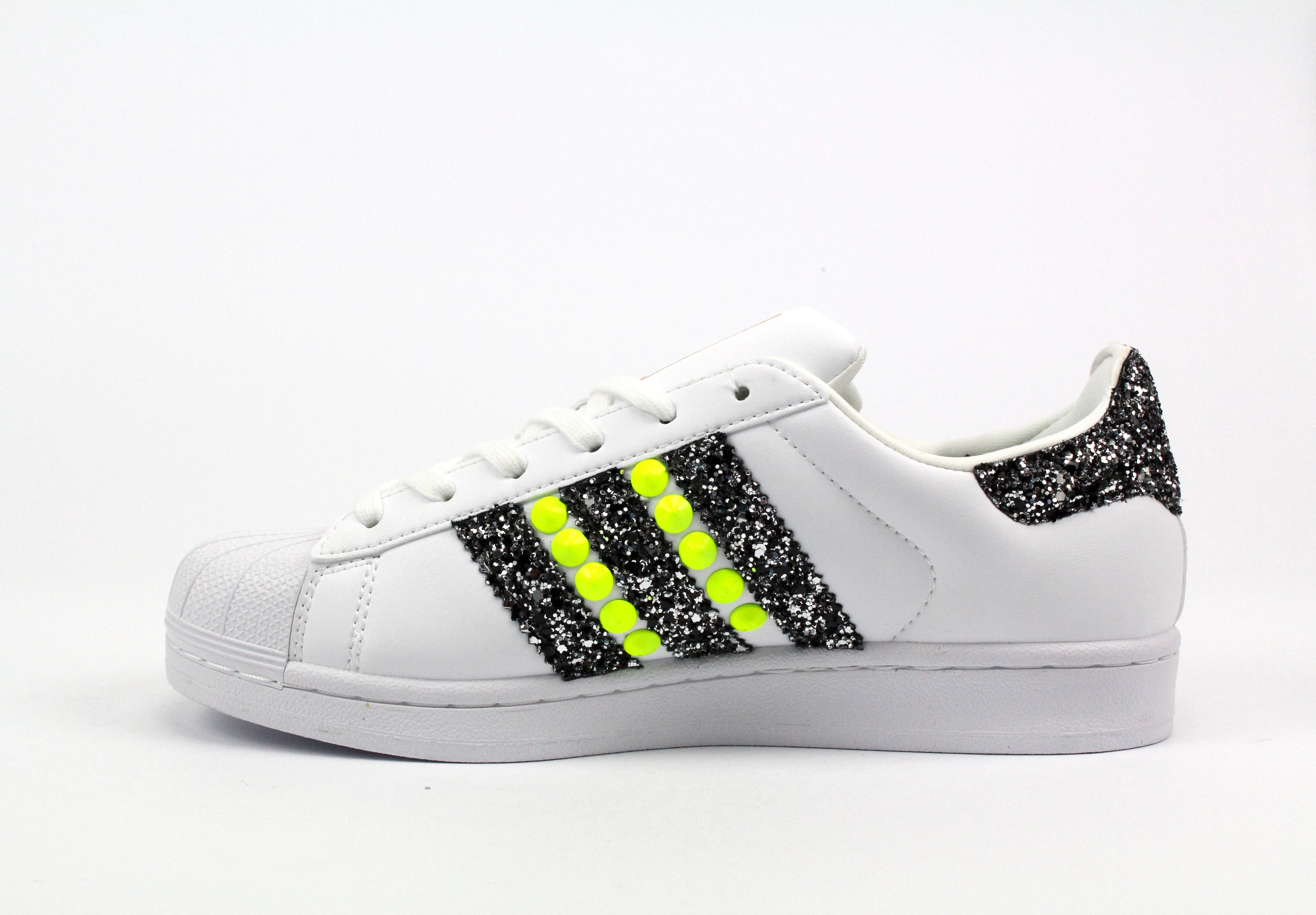 Adidas Superstar Yellow Fluo & Black Glitter Personalizzate