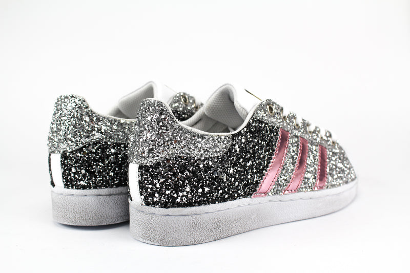 Adidas Superstar Personalizzate Pink con Total Glitter Black & Silver