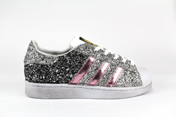 Adidas Superstar Personalizzate Pink con Total Glitter Black & Silver