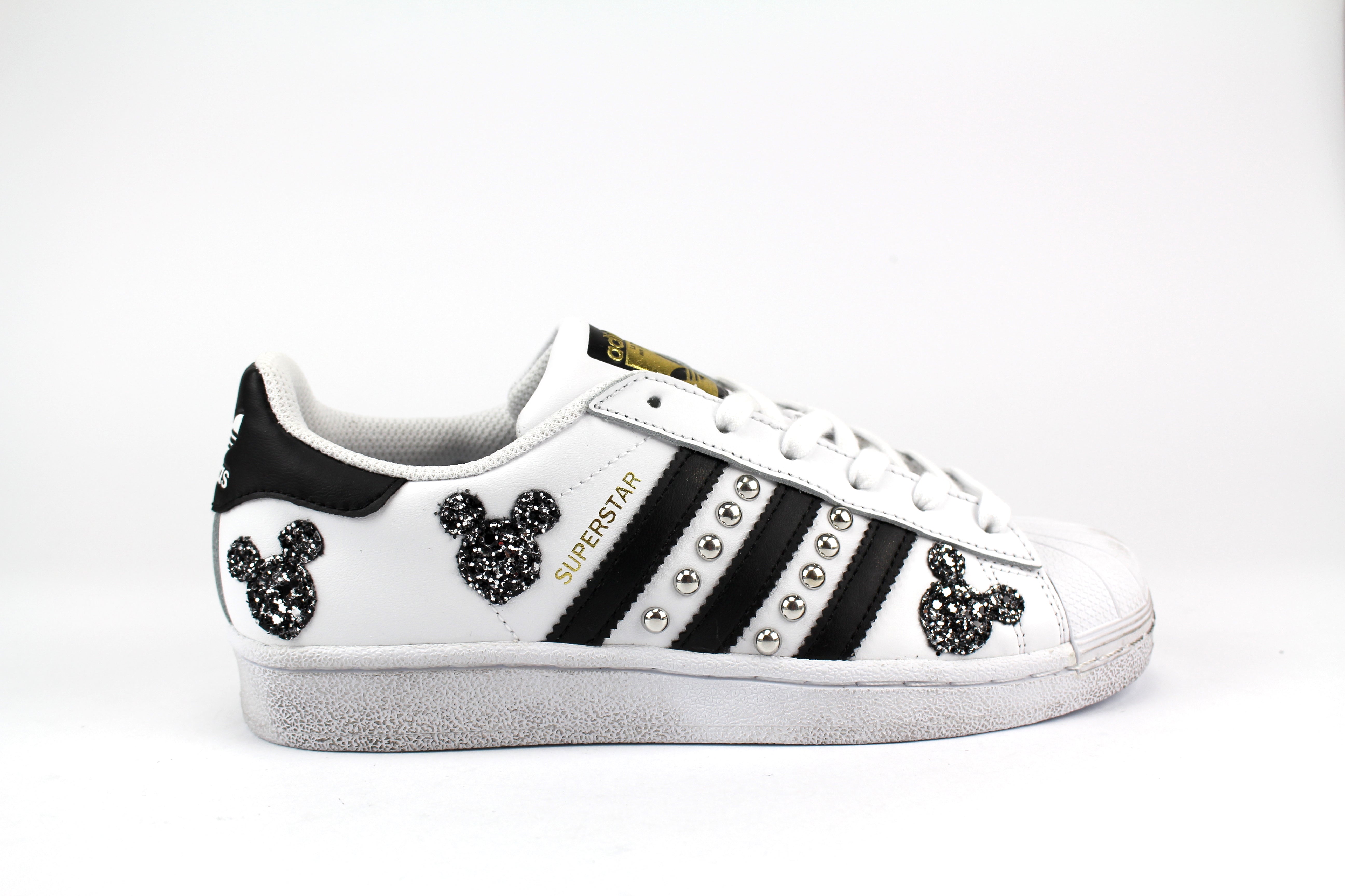 Adidas Superstar Topolini Personalizzate Black Silver & Borchie