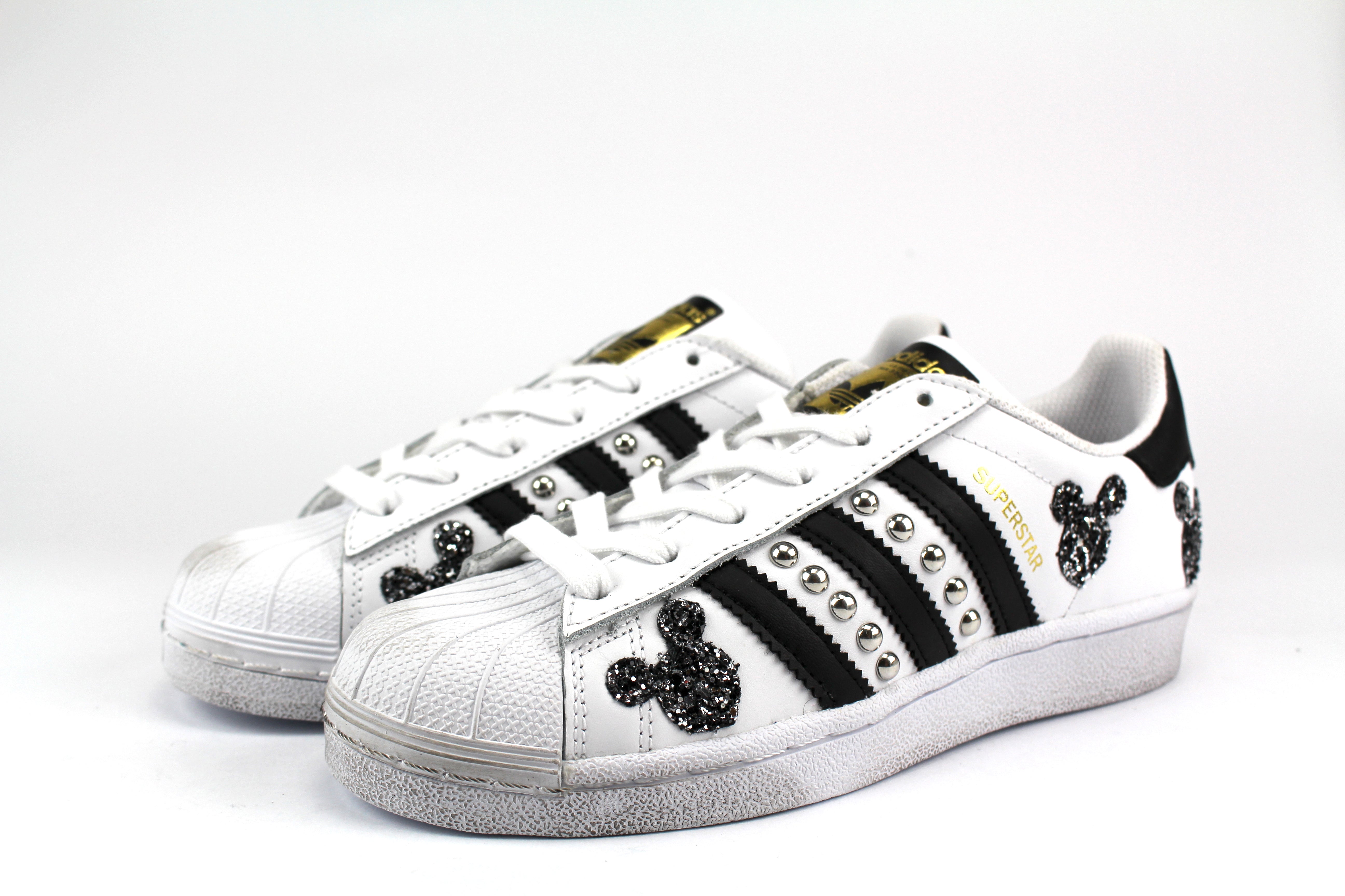 Adidas Superstar Topolini Personalizzate Black Silver & Borchie