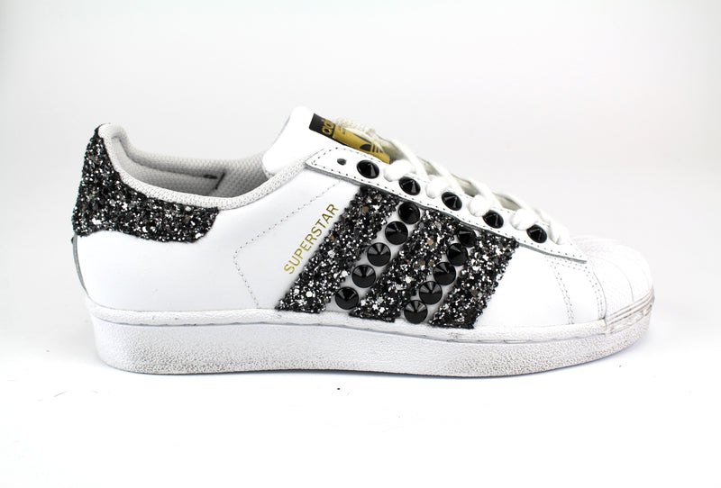 Adidas Superstar Personalizzate Black Silver Glitter & Black Borchie