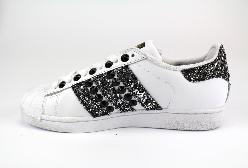 Adidas Superstar Personalizzate Black Silver Glitter & Black Borchie