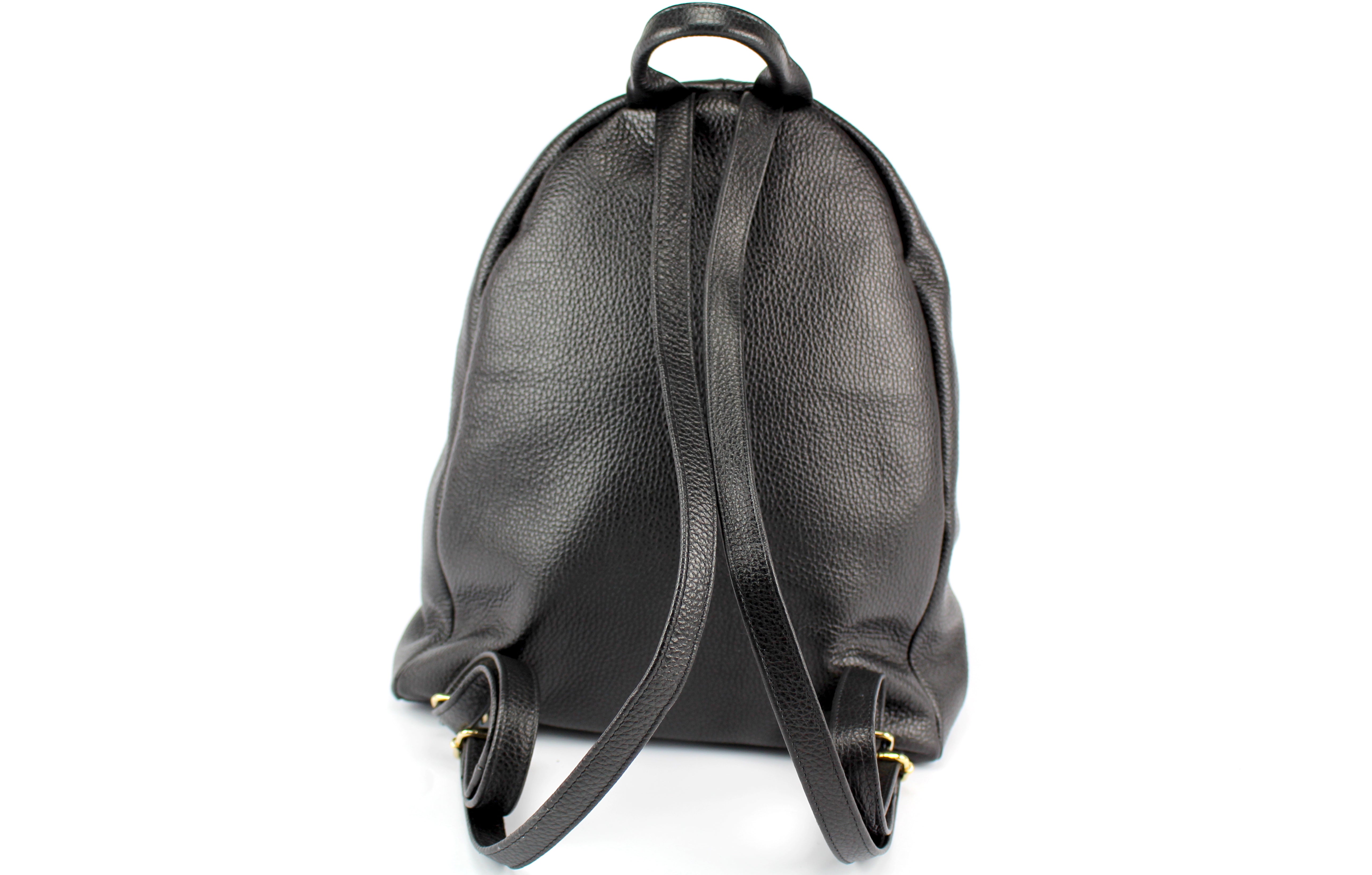 Black Leather Backpack Gold Crown