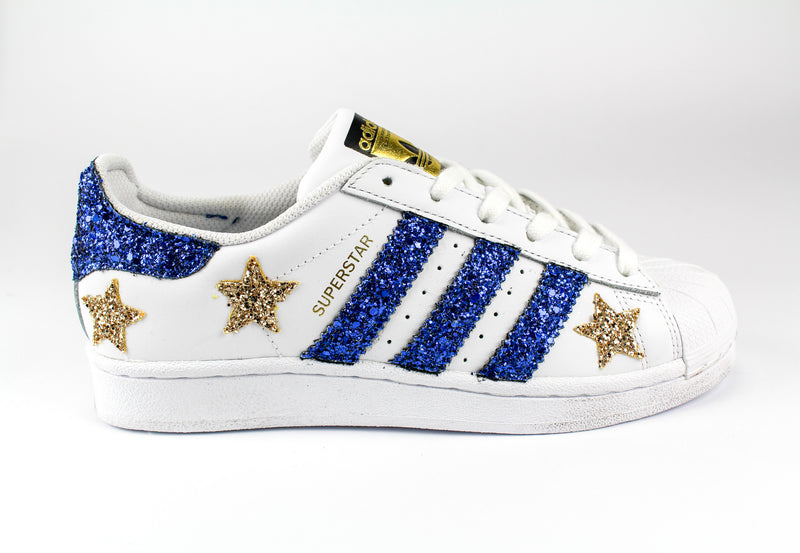 Adidas Superstar Personalizzate Stelle Glitter Gold & Bluette