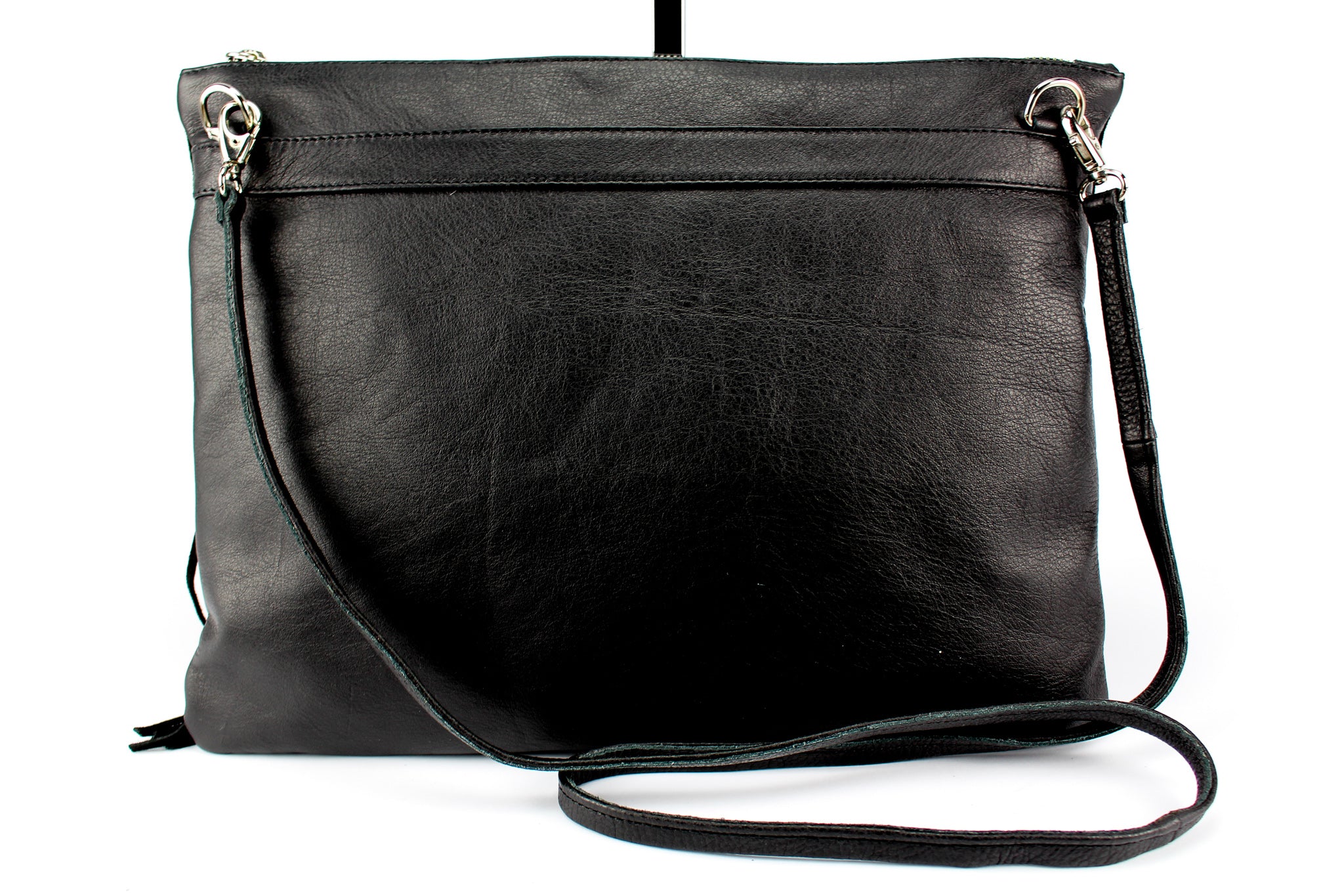 Clutch Bag Black Leather Studs &amp; Fringes