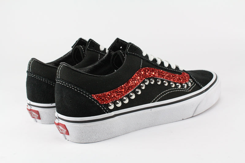 Vans Old Skool Personalizzate Red Glitter & Borchie