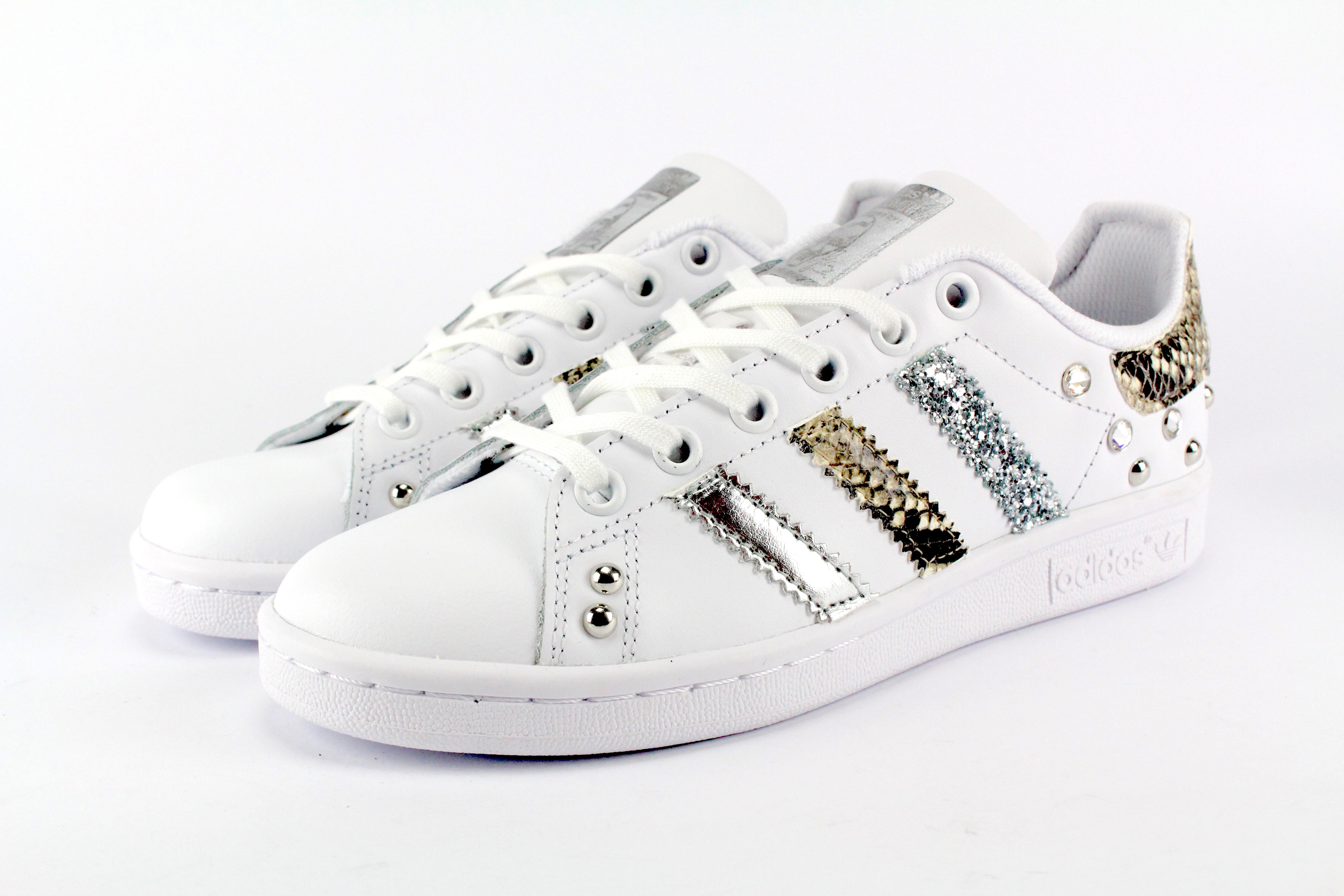 Adidas Stan Smith Personalizzate Pitonate Silver Glitter & Borchie