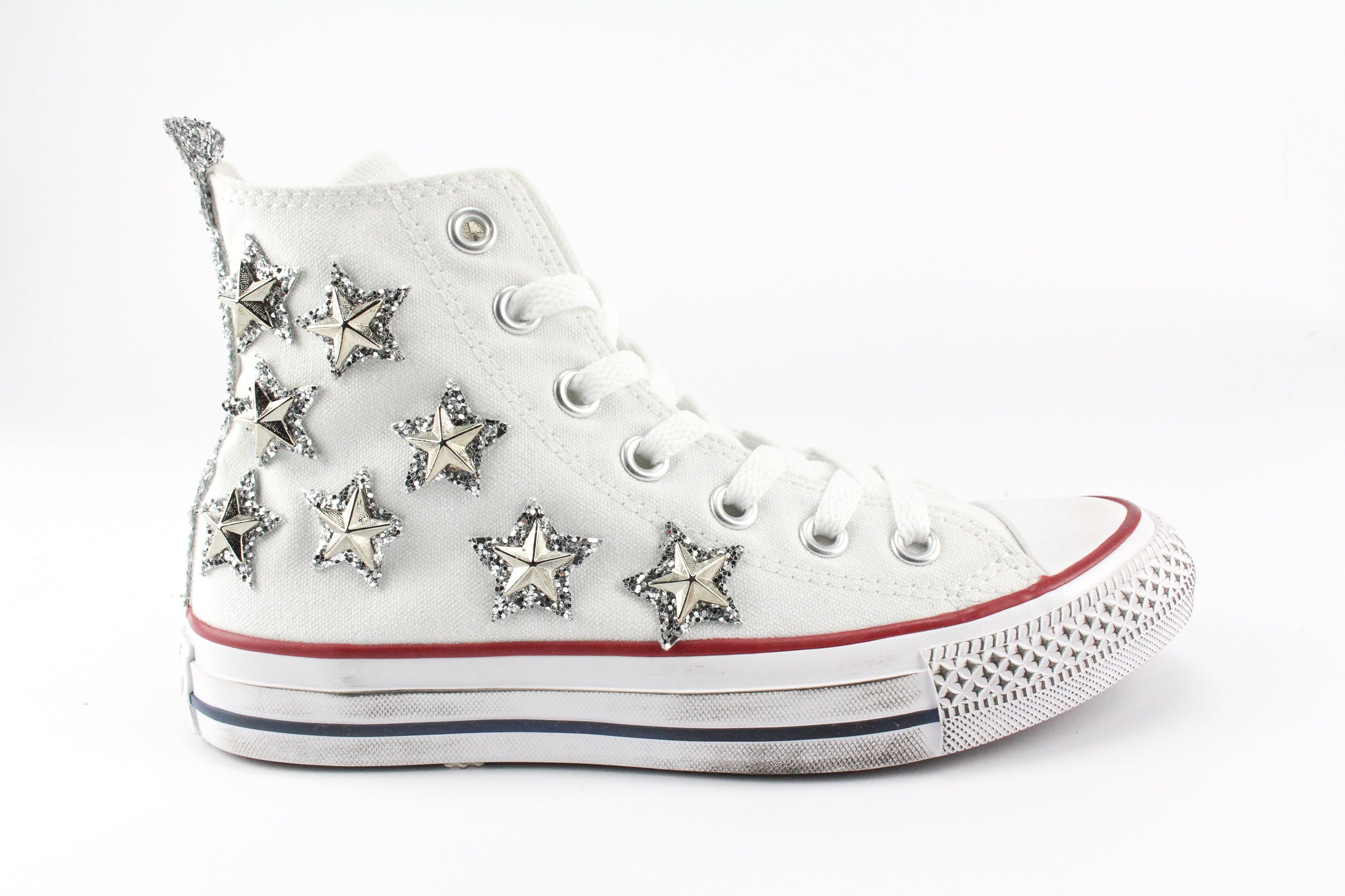 Converse All Star J White Stars Glitter Silver