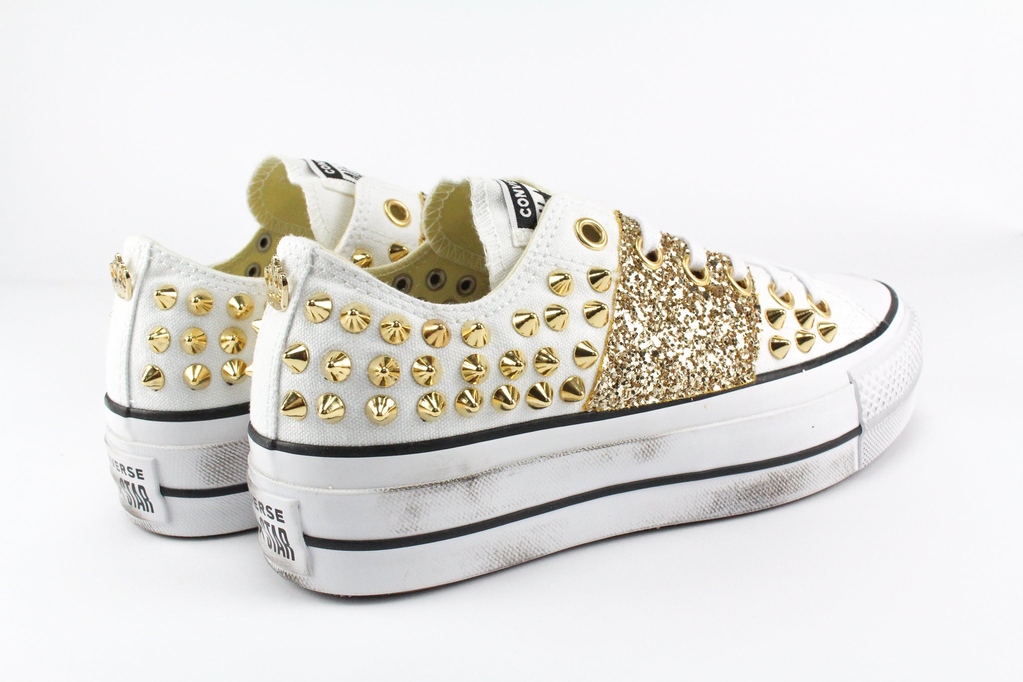 Converse All Star Platform Bassa White Borchie & Gold Glitter