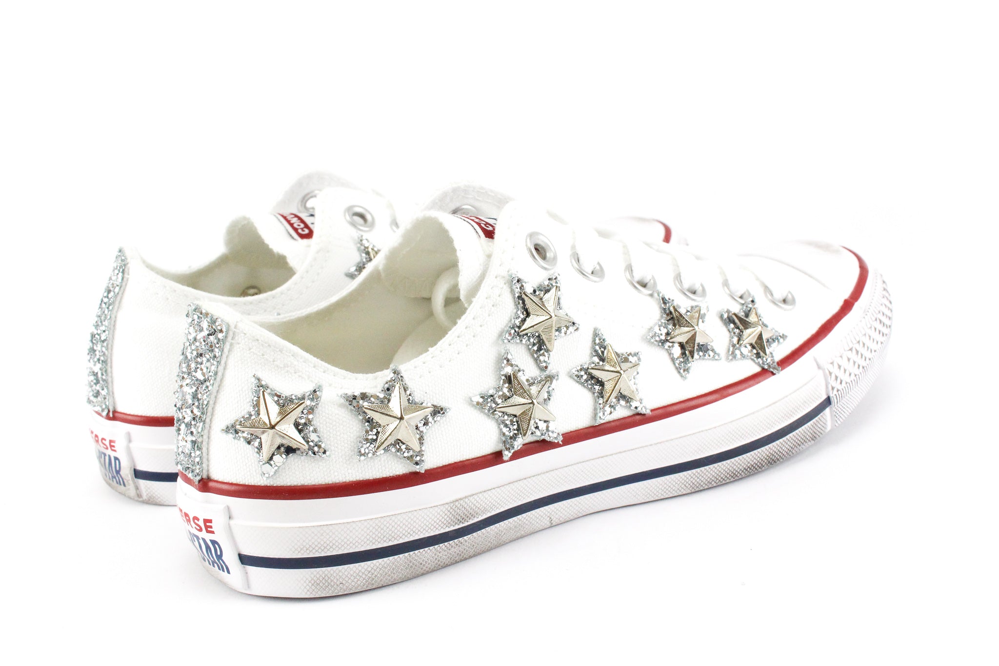 Converse All Star White Stars Glitter Silver