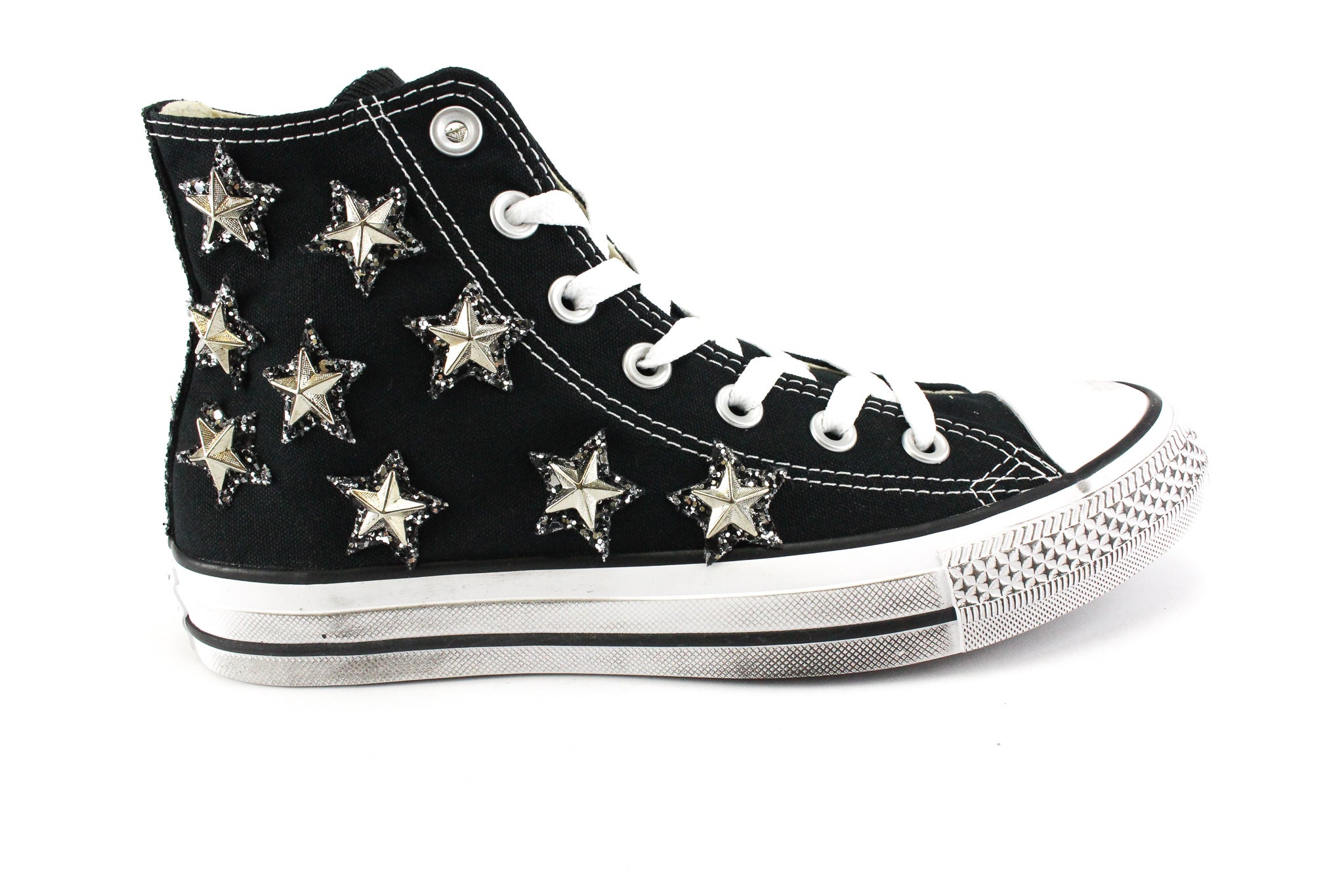 Converse All Star J Black Glitter Silver Stars