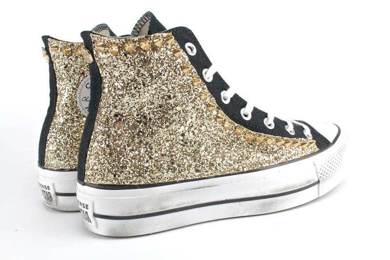 Converse All Star Platform Black Gold Glitter & Borchie