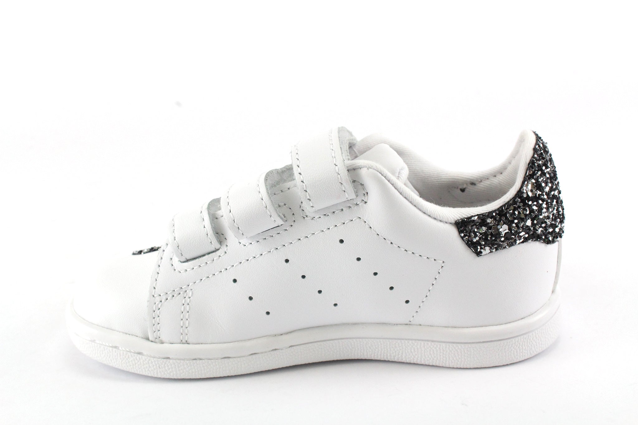 Adidas Stan Smith J Hearts Black Silver Glitter