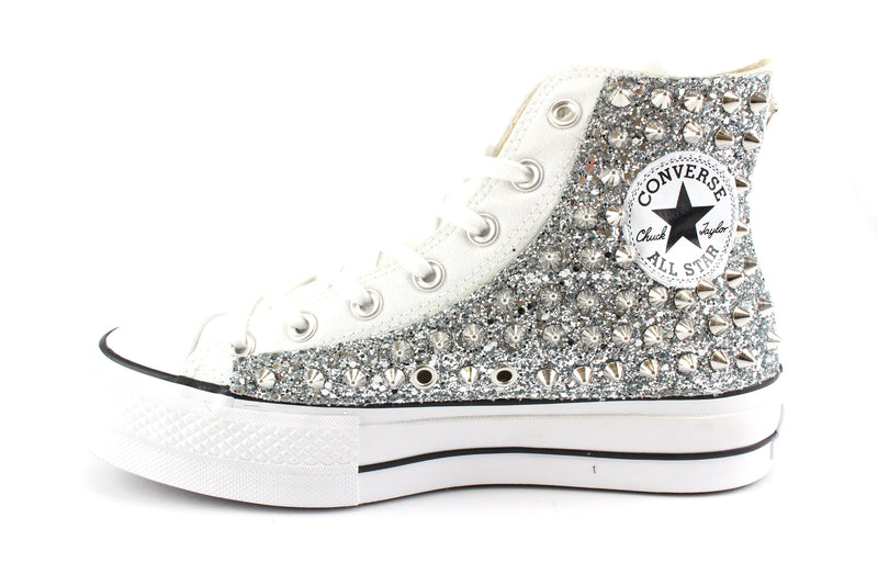 Converse All Star Platform Silver Glitter & Total Borchie