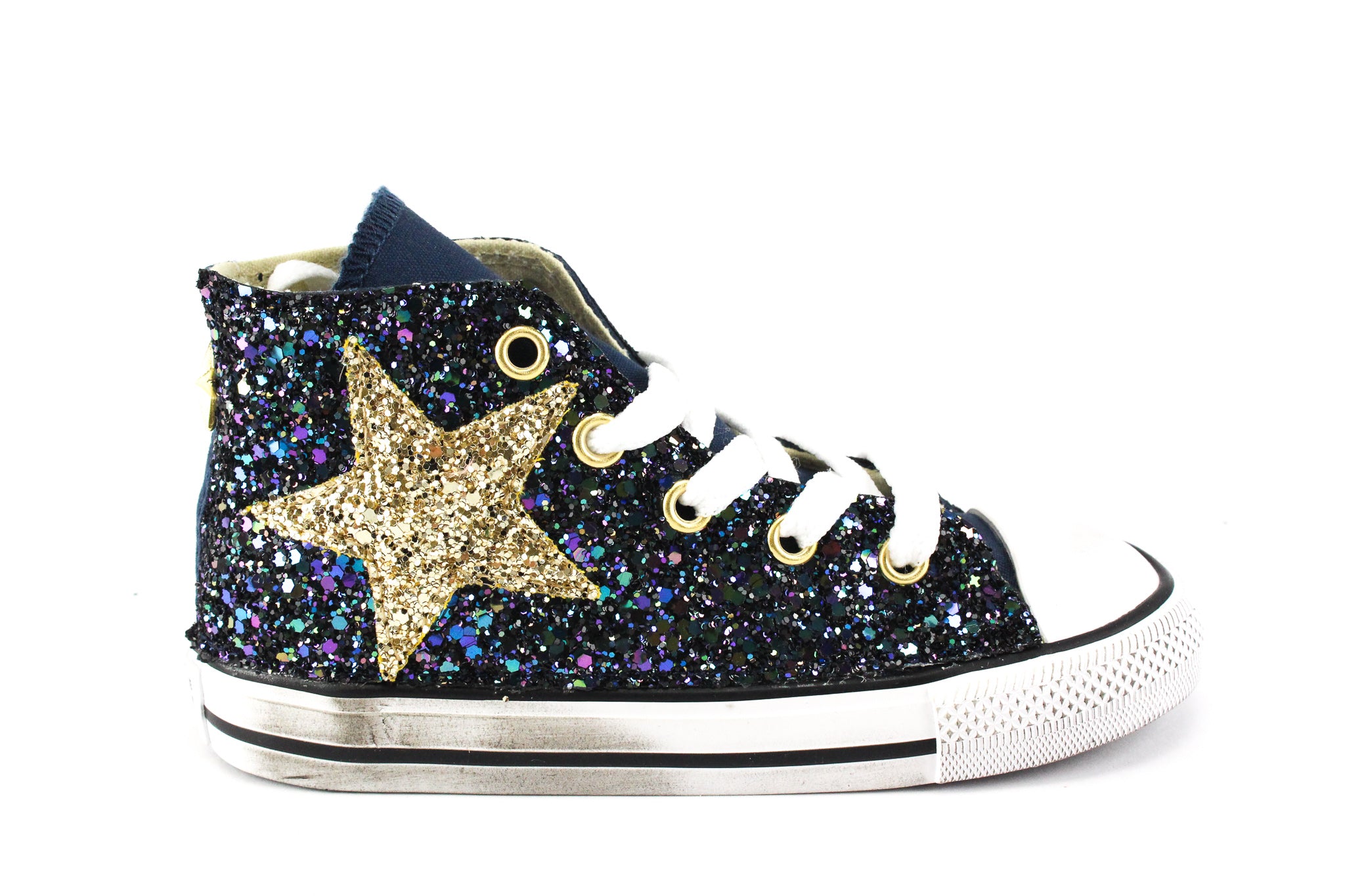 Converse All Star J Navy Black Iris Glitter &amp; Gold Star