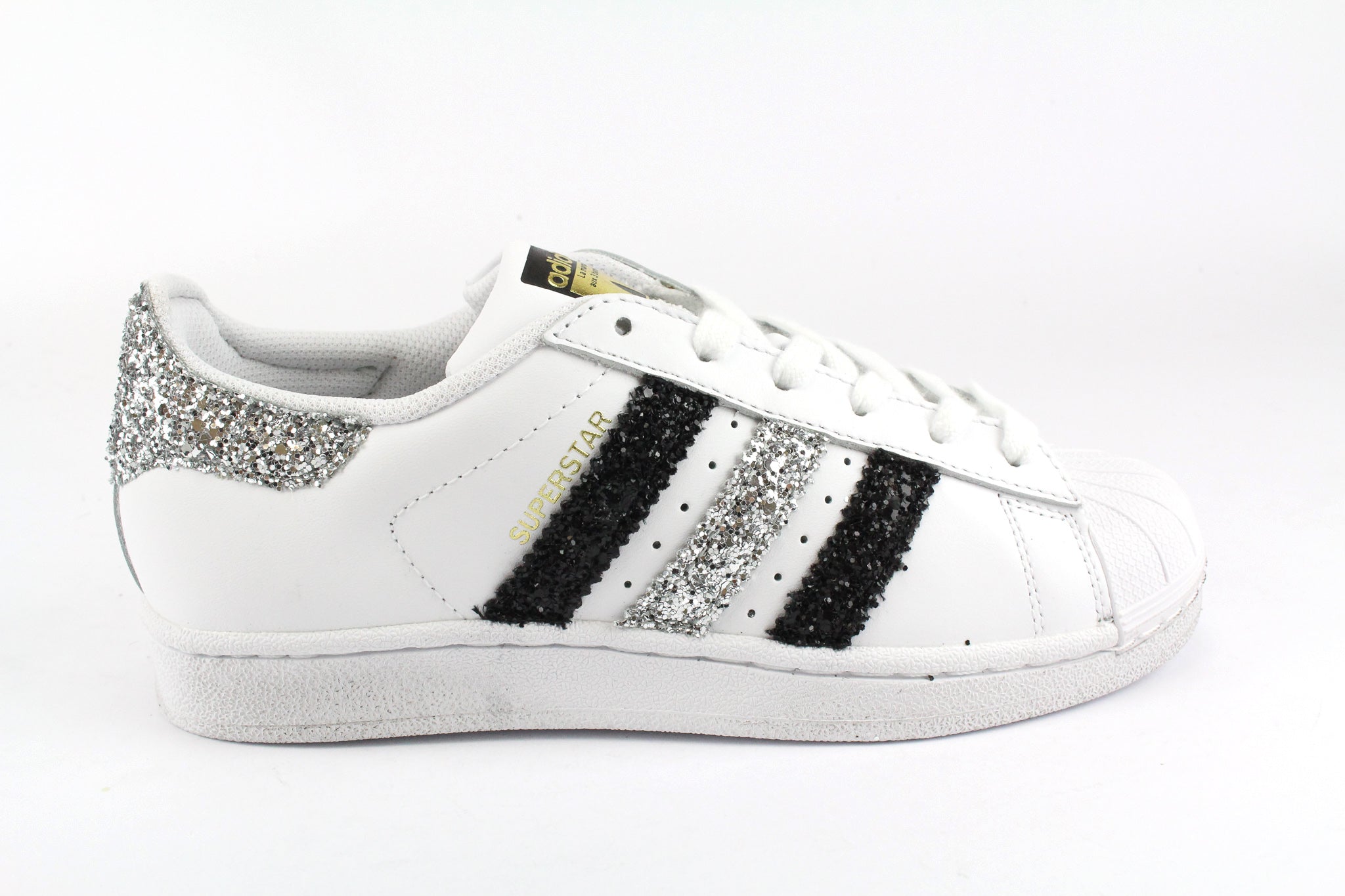 Adidas Superstar Silver &amp; Black Glitter