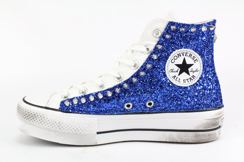 Converse All Star Platform Bluette Glitter & Borchie