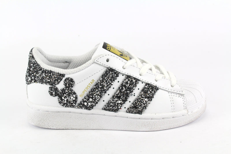 Adidas Superstar J Black Silver Glitter & Topolini