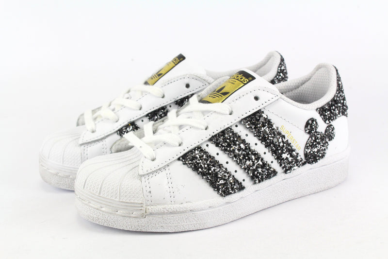 Adidas Superstar J Black Silver Glitter & Topolini