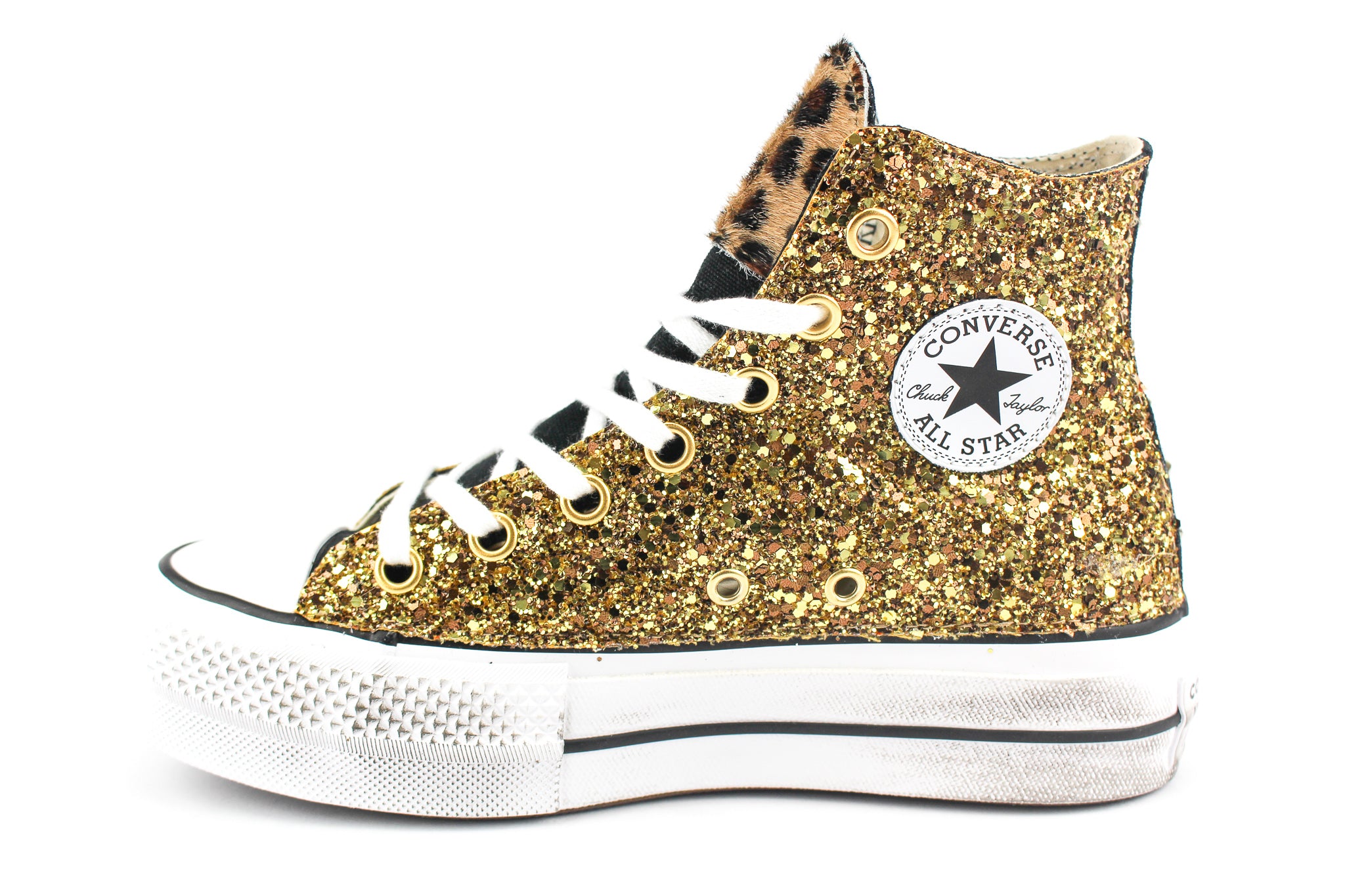 Converse All Star Platform Black Total Gold &amp; Spotted Cavallino