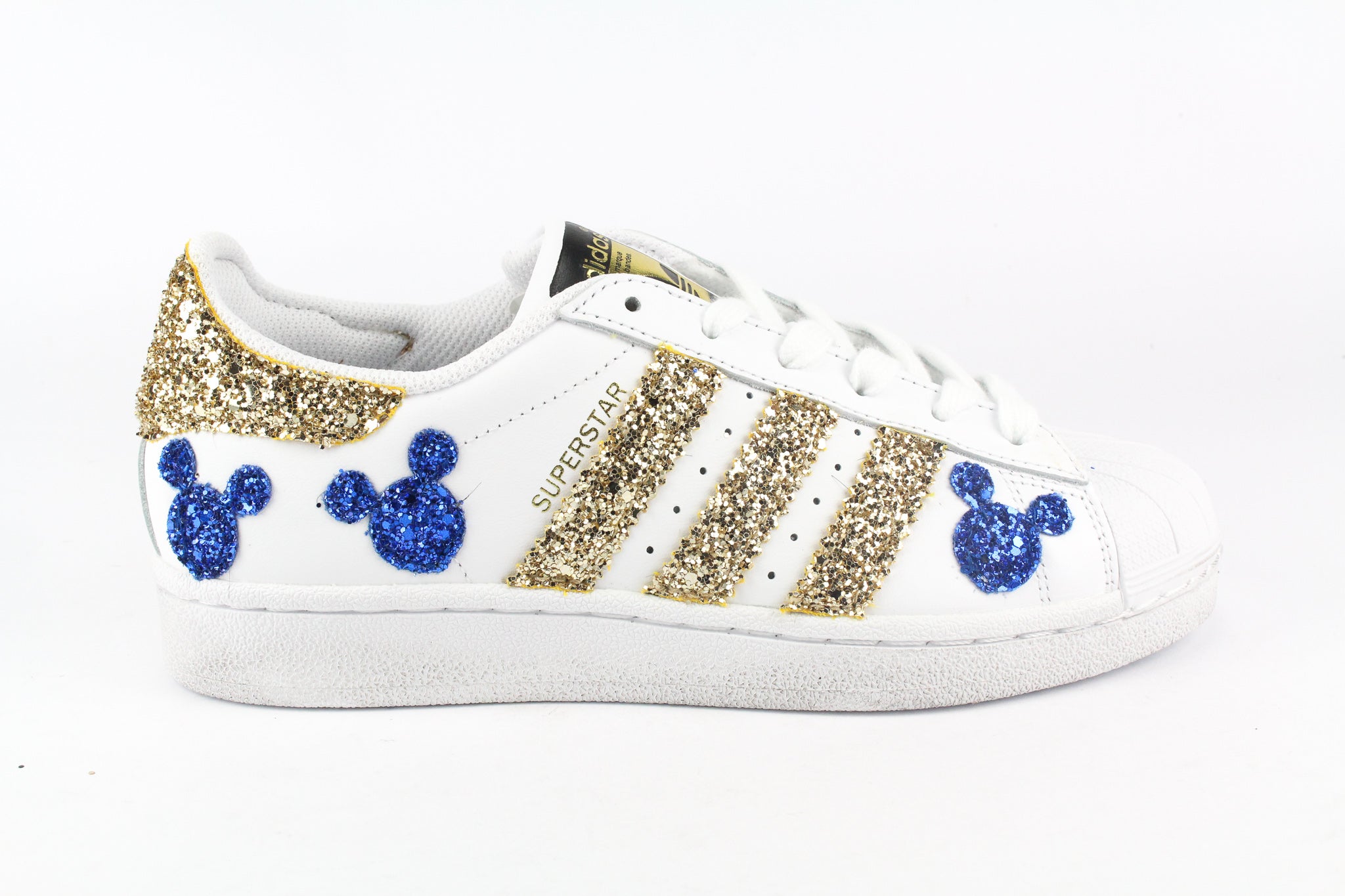 Adidas Superstar Mickey Mouse Bluette &amp; Gold Glitter