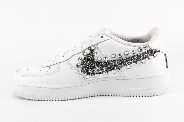 Nike Air Force 1 '07 Black Silver Glitter Borchie & Strass
