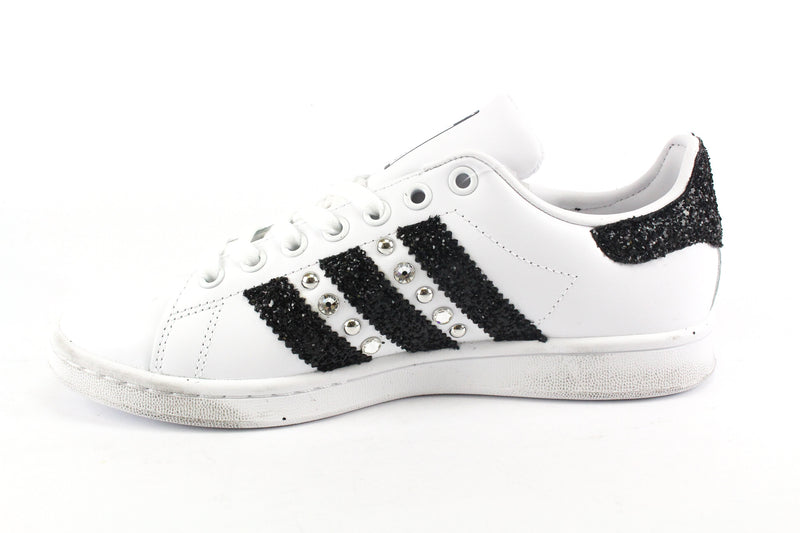 Adidas Stan Smith J Black Silver Glitter Borchie & Strass