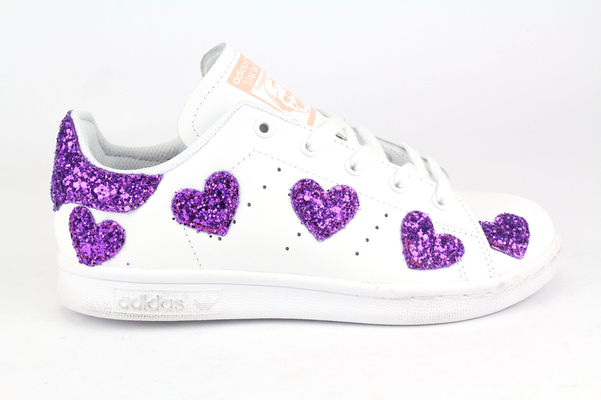 Adidas Stan Smith J Purple Glitter Hearts