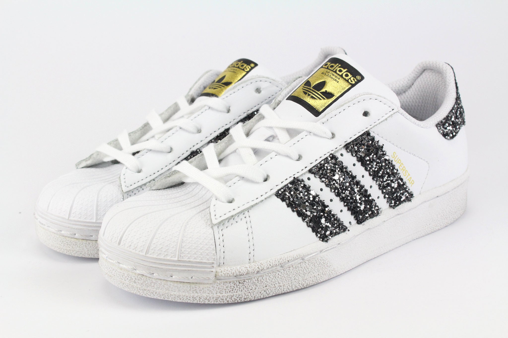 Adidas Superstar J Black Silver Glitter