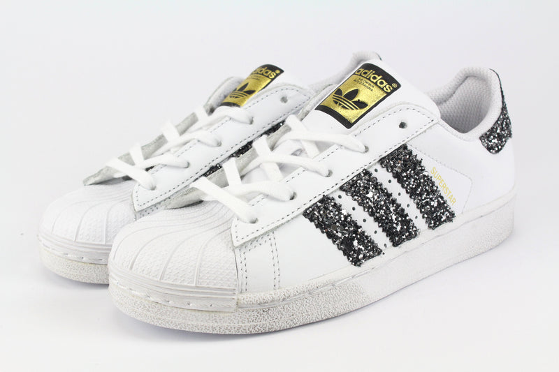 Adidas Superstar J Black Silver Glitter