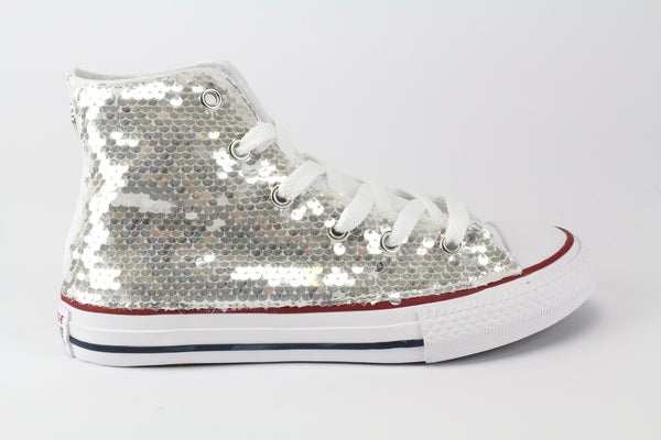 Converse All Star White &amp; Silver Paillettes
