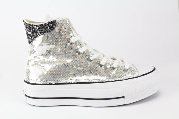 Converse All Star Platform Silver Sequins &amp; Glitter